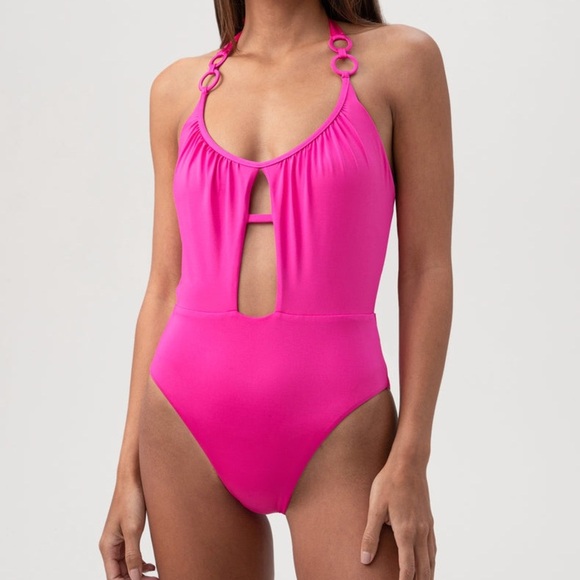 Trina Turk One Piece Swimsuit Monaco Ring Color Rose Size 10 - Picture 6 of 14